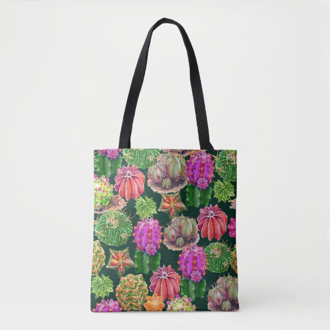 Cactus Floral Watercolor Seamless Pattern Tote Bag (Front)