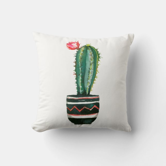 Cactus Floral Watercolor Southwestern Boho Chic Cushion (Front)