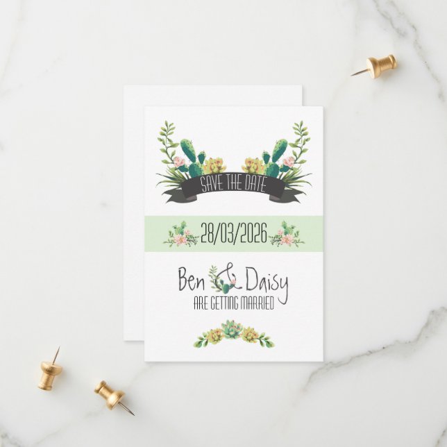 Cactus Floral Watercolor Succulent Boho Desert Lux Save The Date (Front/Back In Situ)