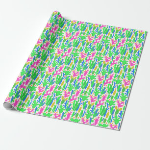 Cactus Floral White Background Vintage Wrapping Paper