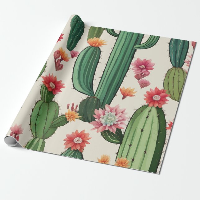 Cactus floral wrapping paper (Unrolled)