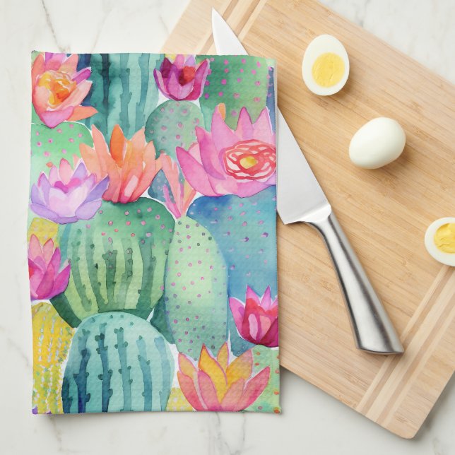 Cactus Flower Art Desert Colourful Southwest Tea Towel (Quarter Fold)