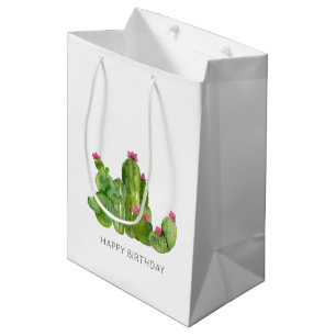 Cactus Flower Art HAPPY BIRTHDAY Southwest Desert  Medium Gift Bag