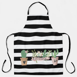 Cactus Flower Black White Stripes  Apron