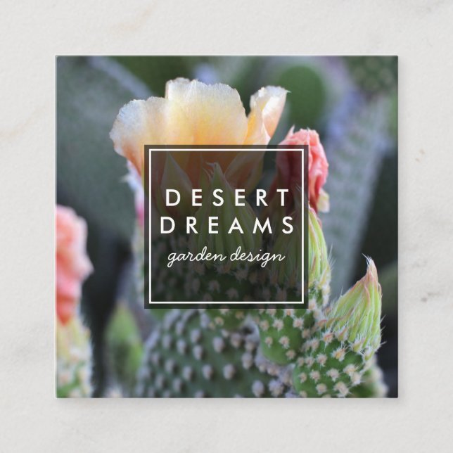 Cactus Flower Desert Garden Photo Travel Tourism Square Business Card (Front)