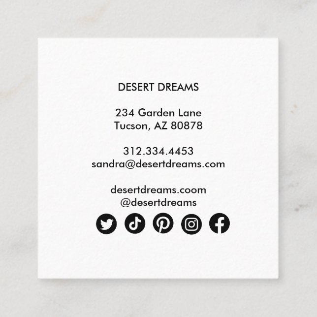 Cactus Flower Desert Garden Photo Travel Tourism  Square Business Card (Back)