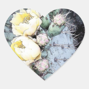 Cactus Flower Digital Ink Heart Sticker