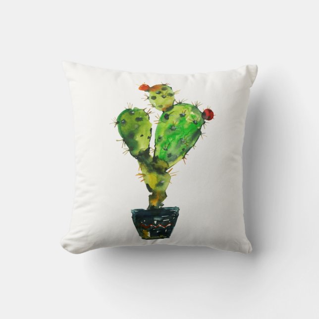 Cactus Flower Floral Watercolor Southwestern Boho Cushion (Front)
