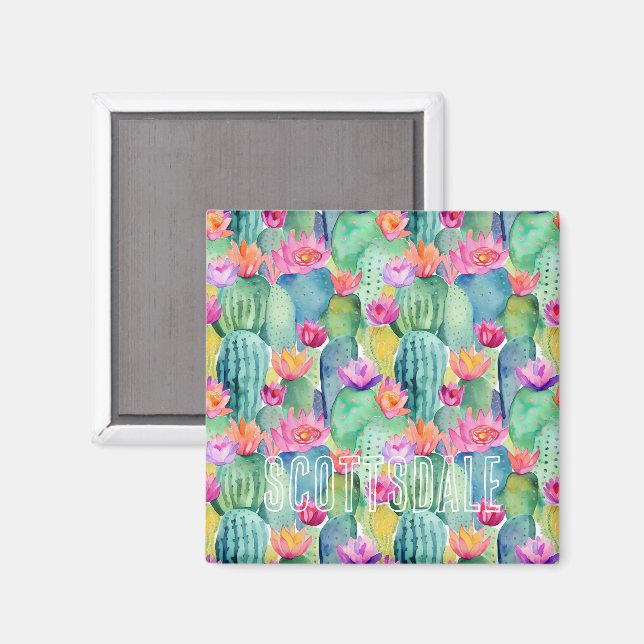 Cactus Flower LOCATION Watercolor Art Desert Magnet (Front/Back)