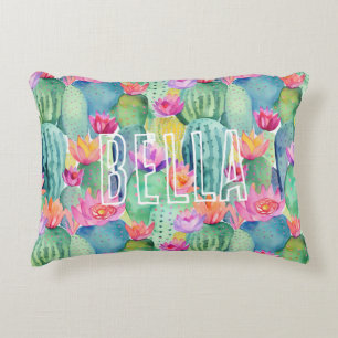 Cactus Flower NAME Watercolor Art Desert Colourful Decorative Cushion