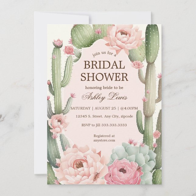 Cactus Flower Pink Greenery Desert Fiesta  Invitation (Front)