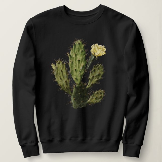 Cactus Flower Vintage Drawing Black Sweatshirt (Design Front)