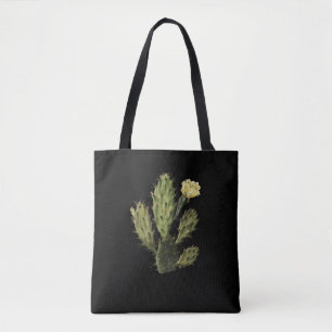 Cactus Flower Vintage Drawing Black Tote Bag