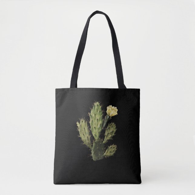 Cactus Flower Vintage Drawing Black Tote Bag (Front)