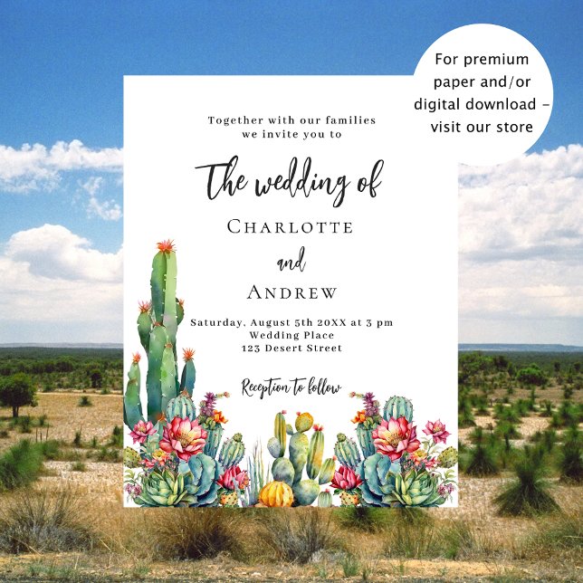 Cactus flowers budget wedding invitation flyer (Creator Uploaded)