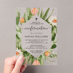 Cactus Flowers Frame Confirmation Acrylic Invitations