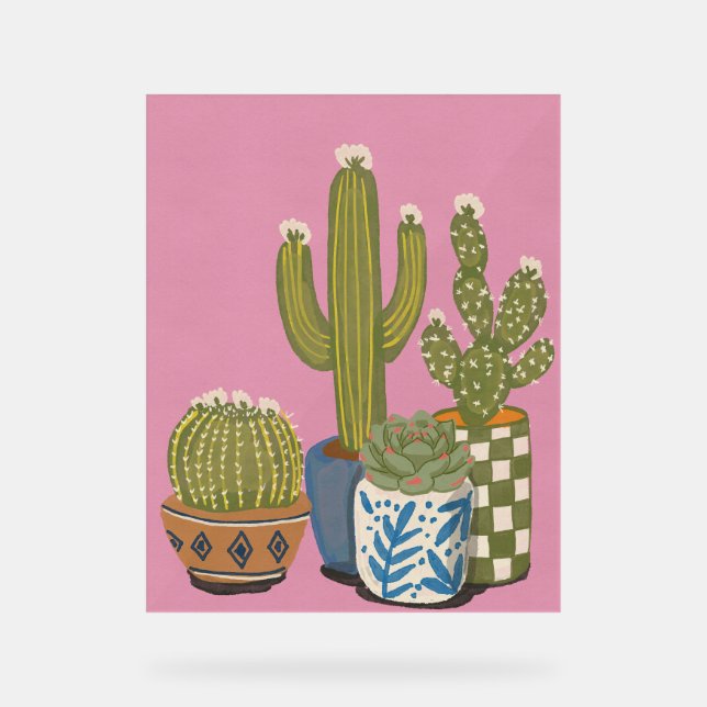Cactus Flowers Pink Acrylic Sign (Front)