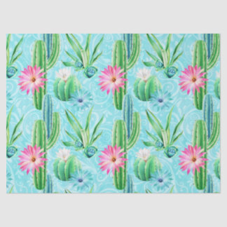 Cactus flowers pink blue green succulent tissue paper