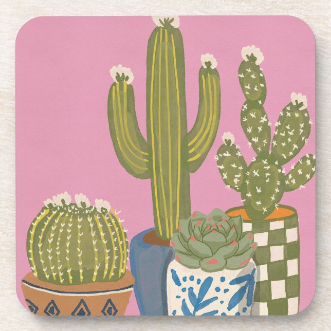 Cactus Flowers Pink Coaster (Front)