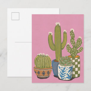 Cactus Flowers Pink Invitation Postcard