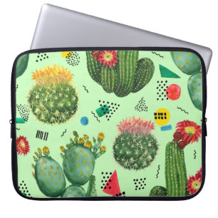 Cactus Flowers: Watercolor Geometric Background. Laptop Sleeve