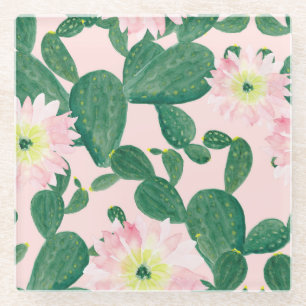 Cactus Flowers: Watercolor Painting Glass Coaster
