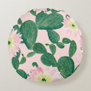 Cactus Flowers: Watercolor Painting Round Cushion