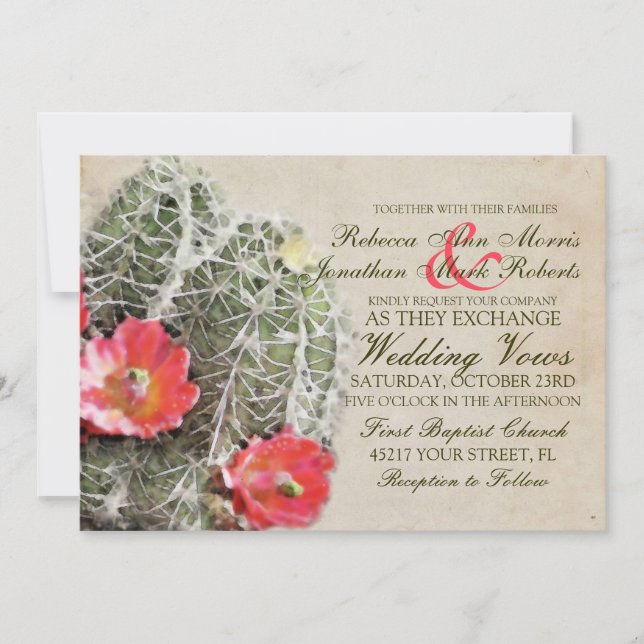 Cactus Flowers Wedding Invitation (Front)