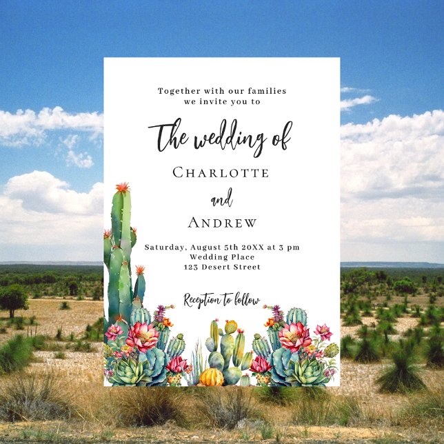 Cactus flowers wedding invitation postcard (Creator Uploaded)