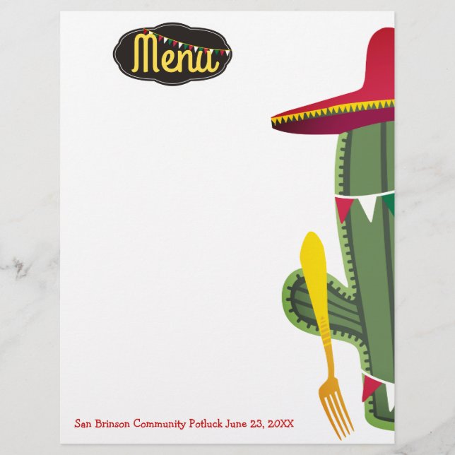 Cactus fork Mexican food menu letterhead (Front)