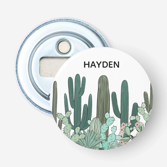Cactus Garden Art Personalised Bottle Opener (Front)