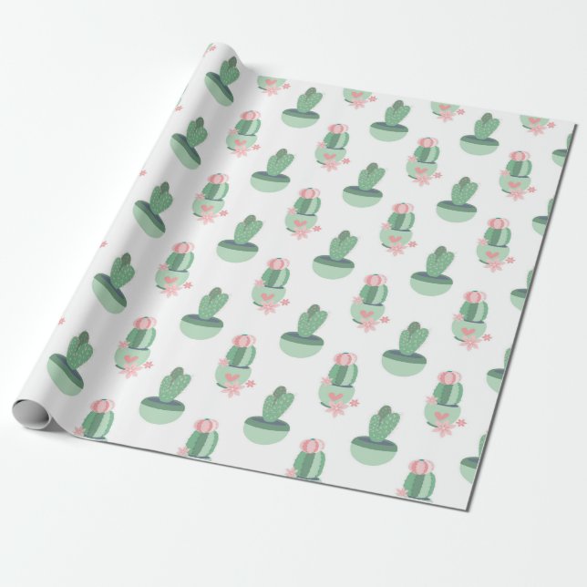 Cactus Garden Pattern Wrapping Paper (Unrolled)