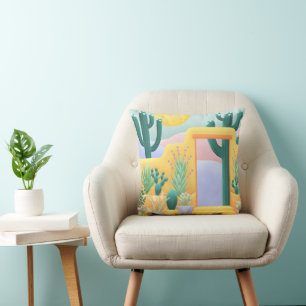 Cactus Garden Southwest Desert Landscape Drawing Cushion