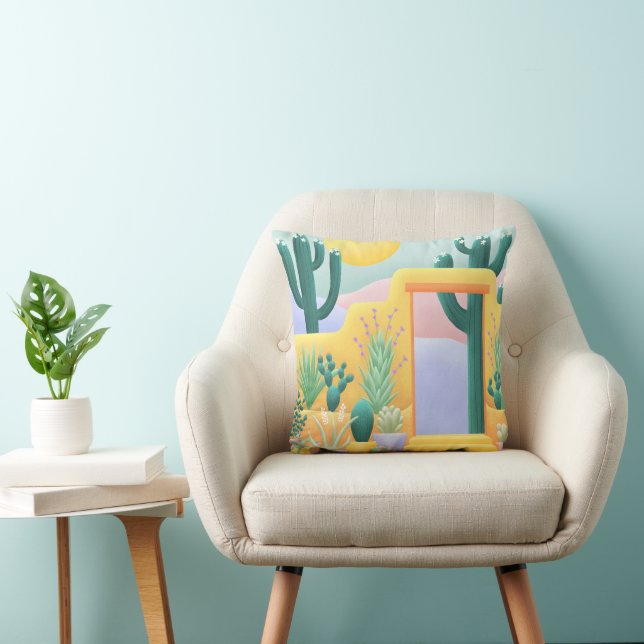 Cactus Garden Southwest Desert Landscape Drawing Cushion (Chair)