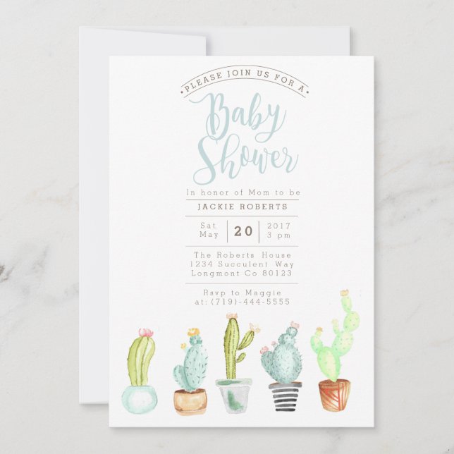 Cactus Garden | Watercolor Baby Shower Invite (Front)