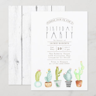 Cactus Garden   Watercolor Birthday Party Invite