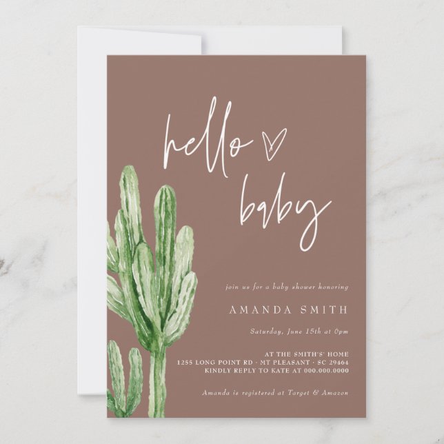 Cactus Gender Neutral Desert Hello Baby Shower Inv Invitation (Front)