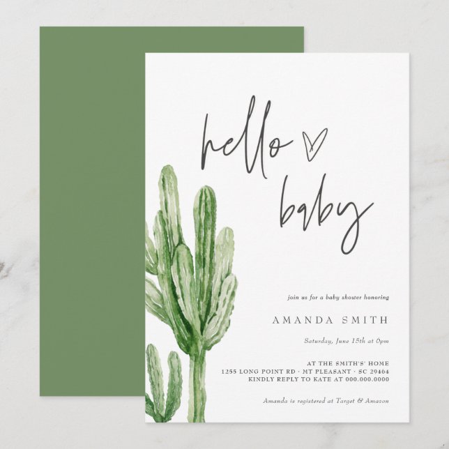 Cactus Gender Neutral Desert Hello Baby Shower Inv Invitation (Front/Back)
