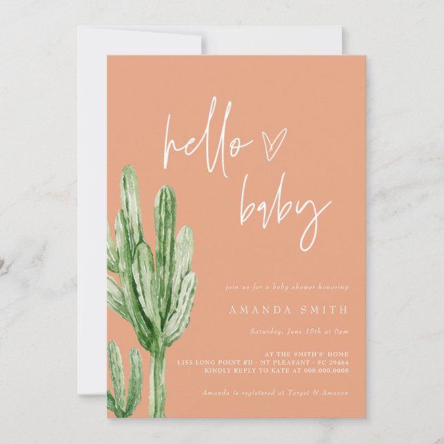 Cactus Gender Neutral Desert Hello Baby Shower Inv Invitation (Front)