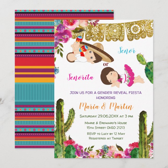 Cactus Gender Reveal Fiesta Invite (Front/Back)