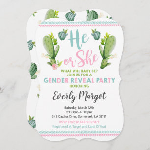 Cactus Gender Reveal Party Invitation Baby Reveal