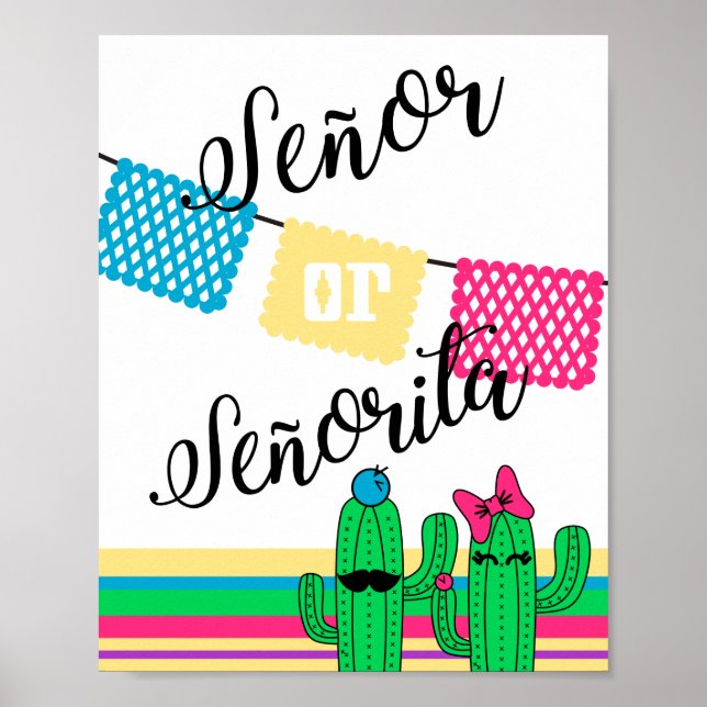 Cactus Gender Reveal Poster Senor o Senorita cute (Front)