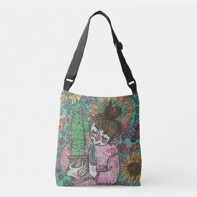 Cactus Girl Tote Bag in Green (Front)