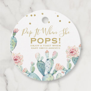 Cactus Gold Calligraphy Baby Shower Pop It Favour  Tags
