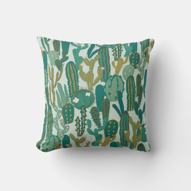 Cactus Green Repeated Vintage Texture Cushion (Front)