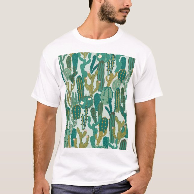 Cactus Green Repeated Vintage Texture T-Shirt (Front)