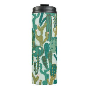 Cactus Green Repeated Vintage Texture Thermal Tumbler