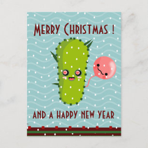 cactus green xmas greetings holiday postcard