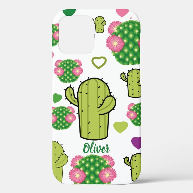 Cactus & haerts Pattern | Custom Name or Monogram Case-Mate iPhone Case (Back)