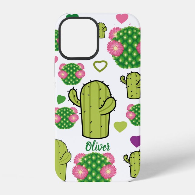 Cactus & haerts Pattern | Custom Name or Monogram iPhone Case (Back)